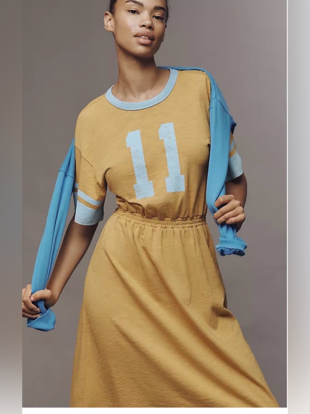 Bnwt 🆕 Sundry Rugby Midi Dress Casual Tie-Waist Tee Dress with Blue Accents